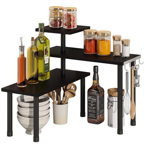 BMOSU Kitchen Corner Shelf Countertop Organizer with Hooks Adjustable Spice