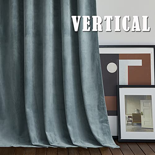 Image of RYB HOME Stone Blue Velvet Curtains 72 inches- Blackout Curtains for Bedroom Modern Elegant Luxury Decoration for Small Window Kid Room, Stone Blue, W52 x L72 inches, 2 Panels | Blackout Curtains, Modern Elegant Luxury Decoration, for Laundry & Dormitory, Stone Blue, W52 x L72, 2 Panels