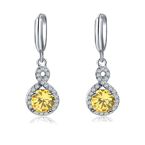Preisvergleich Produktbild Ohrhänger Ohrringe mit Gelber simulierter Citrin Rund Österreichische Zirkonia Kristalle 18 kt Weiß Vergoldet für Damen