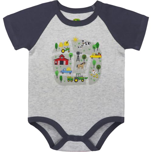 John Deere Infant Farm Roads Blue Trim Short Sleeve Bodysuit Boys Sizes 3/6 6/9 9/12 Months - Main Image