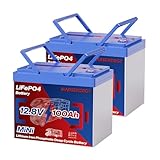 MARSENERGY 12V 100Ah Lifepo4 Battery, Bci Group 24 Size, Built-in 100A Smart BMS, 4500-15000 Deep Cycle Grade A Lithium Cells for RV Travel,Trolling Motor,Marine, Boat, Solar Panel, Camping (2 Pack)