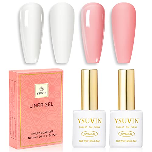 YSUVIN Vernis Semi Permanent, 2PCS 15ML Blanc Rose Laiteux Semi Permanent Nudee Rose Milky Blanc Transparent Gelée Vernis à ongles Soak-Off UV/LED pour French Manucure Varnish Gel, Longue Durée Cover
