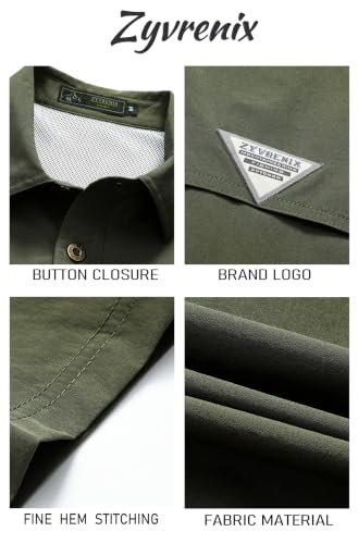 Zyvrenix Men's Short Sleeve Button Down Shirts with Pocket Army Green L - image 5