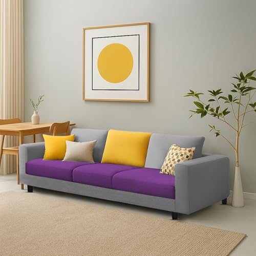 Image of Galib 3 Seater Sofa Set for Living Room (Purple Grey Fabric) Premium Fabric Sofa Set