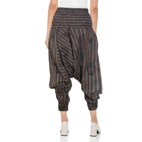 Womens Stonewashed Striped Harem Pants Hippie Trouser2