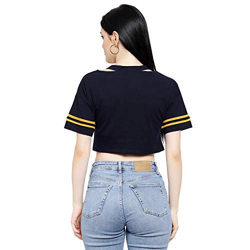 Image of LE BOURGEOIS Women Solid Loose Fit Desiger V-Neck Short Sleeve Dance Party Casul Crop Top