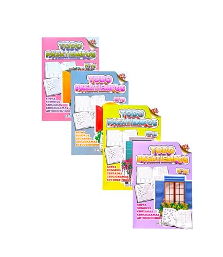 Todos os Passatempos para Adultos, Pack de 4 Unidades São 344 Exercícios Mais Soluções, Sopas de Letras, Sudokus, Palavras Cruzadas, Autodefinidos e Cruzadas Novos Modelos Vol. 9,10,11,12