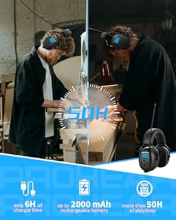 PROHEAR 033A Upgraded 5.3 Bluetooth Ear Defenders, DAB+/FM Radio Headphones, USB-C Rechargeable Wireless Ear Defender, Safety Earmuffs for Lawn Mowing, 31dB Noise Reduction - Black