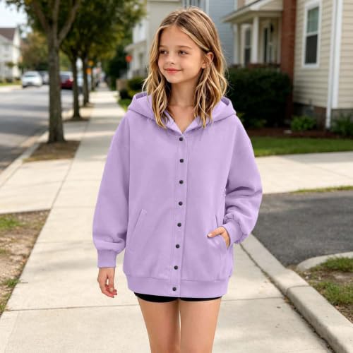 Girls Snap Closure Sweatshirts Long Sleeve Hooded Top with Pocket | Oversized Drop Shoulder Soft Comfy Sweatshirt with Pockets forSchool Lounge Outdoor Daily Wear Fall Winter - image 5