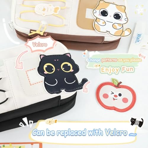 Image of Invite Large Capacity Cute Aesthetic Pencil Case with Multi Compartments, Multi-Pocket Pastel Pen Pouch Organizer with Zipper, Kawaii School Supplies Bag for Girls, Teens & Students (Black Cat)