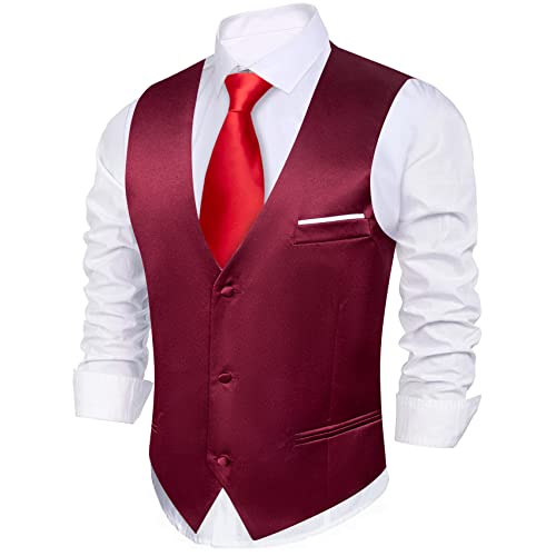 Image of Barry.Wang Vest for Men Business /Leisure Dress Suit Vests V-neck 2 Pockets Wedding Party Tuxedo Satin Waistcoat