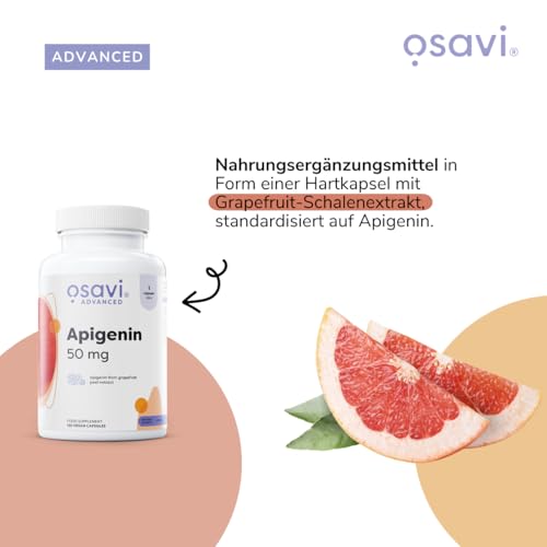 Osavi Apigenin 50 mg – 60 Vegane Kapseln | Standardisierter Grapefruitschalen-Extrakt (90% Apigenin) | Pflanzliches Bioflavonoid | Clean Label | Geeignet für Veganer, Vegetarier & Keto