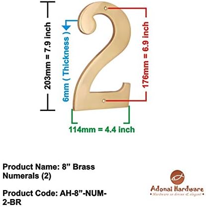 Adonai Hardware 8" Brass Numeral "2" (Antique Brass)