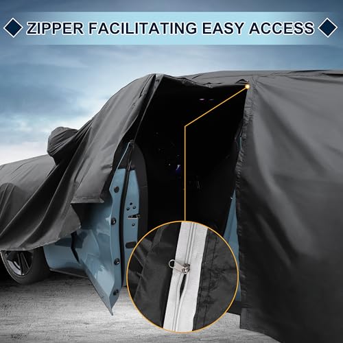 Image of Black Heavy Duty Waterproof Car Cover for Sedan 169 inch-175 inch - All-Weather UV Protected Outdoor Full Exterior Cover with Sun /Snow /Rain Resistance
