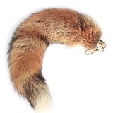 Fosrion Red Fox Tail Keychain – Luxurious Genuine Fur with Gold Accents for Handbags and Apparel