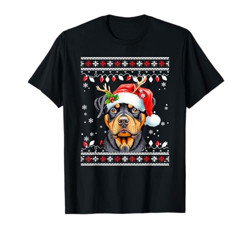 Bela camisola natalícia Rottweiler para amantes dos cães t-shirt