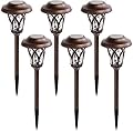 GIGALUMI Solar Lights Outdoor 6 Pack, Brown Solar Landscape Lights Warm White, Super Bright High Lumen Waterproof Metal Automatic Solar Lights for Yard, Pathway, Garden, Walkway
