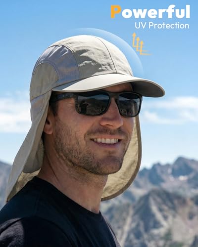 Image of Mens Sun Hat with Breathable Mesh Sun Hats for Men Sun Protection Fishing Hat with Neck Flap for Hiking Cycling