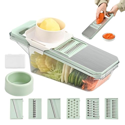 Cortador en espiral para verduras, cortador de verduras, cortador de mandolina para la cocina | eficiente cortador de verduras con recipiente, juego de utensilios de cocina multifuncional con 6