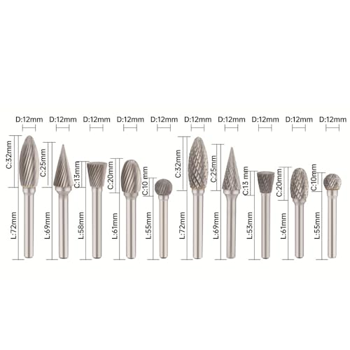 Image of 10pcs Tungsten Steel Grinding Head 12mm Carbide Mini Drill Diamond Burs Material Shank 6mm Rotary File Metal Milling Cutter Tool 1 /4x1 /2 Set