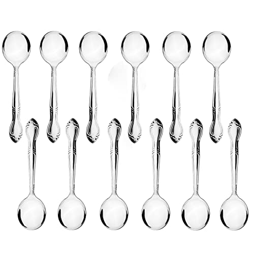 TrueCraftware- Sunflower Stainless Steel Bouillon Spoon Set of 12- Silverware Dishwasher Safe Stainless Steel Flatware Cutlery Kitchen Tableware Set for Home and Restaurant