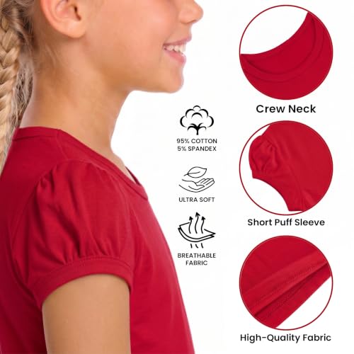 Image of Lilax Girls Short Puff Sleeve Cotton T-Shirt, Toddler & Little Girls Top | 95% Cotton Puff Sleeve Tee; Crewneck, Short Sleeve; Toddler & Girls Sizes 2T-12; for School, Play & Everyday; Machine Wash