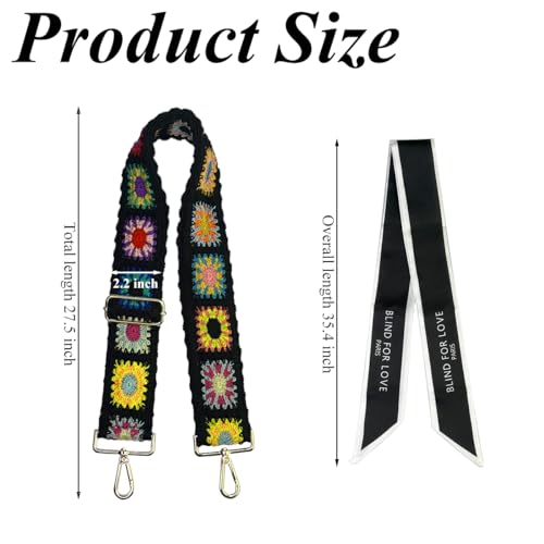 Image of 2 Pcs Crochet Flower Purse Straps,Replacement Shoulder Straps for Bags,Replacement Strap for Crossbody Bag,Adjustable Women's Crossbody Strap Replacement for Shoulder Bag Crossbody Bag Guitar Bag