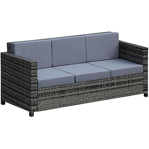 Outsunny Three-Seater Rattan Sofa with Cushions Cover