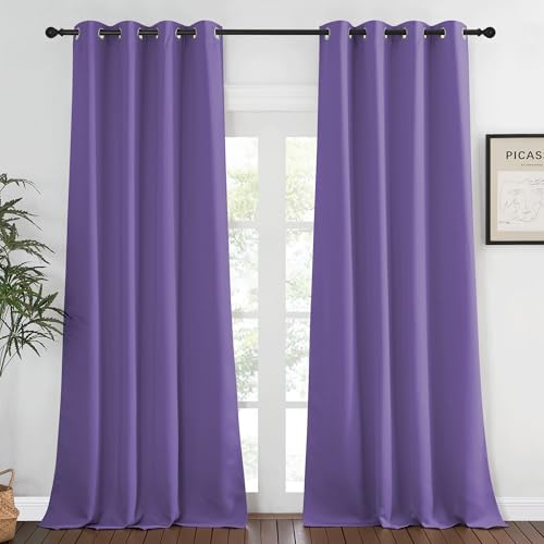 NICETOWN Blackout Room Darkening Window Curtain - Thermal Insulated Solid Grommet Blackout Patio Door Curtain/Drape for Living Room (Lilac Purple, 1 Panel, 52 by 95-inch)