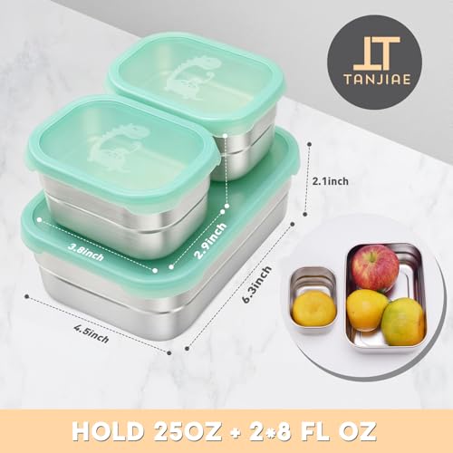 Image of Tanjiae 3 CUP+1 CUP Stainless Steel Lunch Snack Containers Set | Leak Proof 304 Stainless Steel Food Containers with Silicone Lids - Perfect Metal Lunch Box for Home and Travel (25oz+8oz*2)