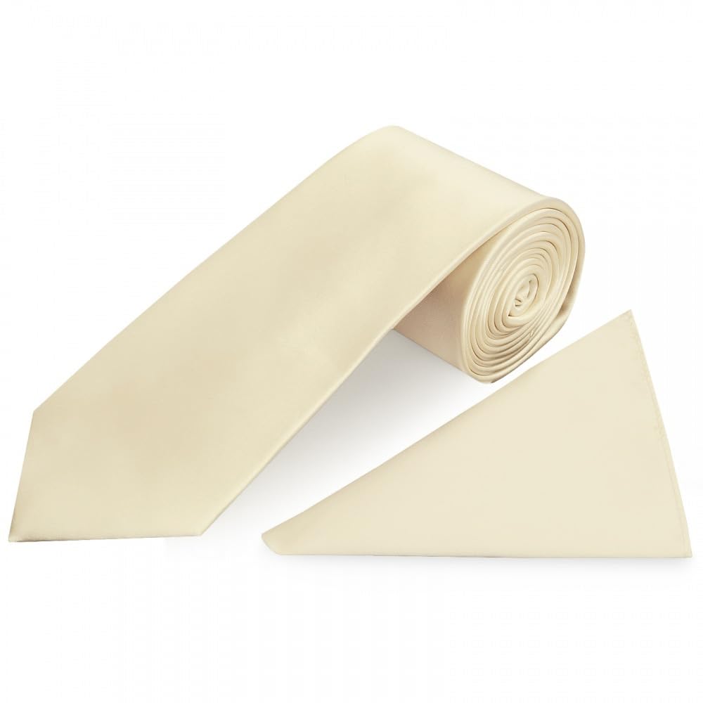 Ties R Us Men's Ivory Plain Satin Classic Tie And Handkerchief Set