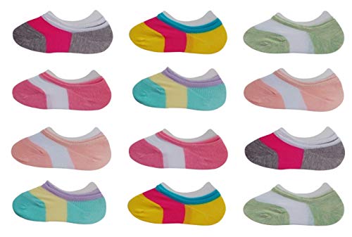RATIVE Thin Flat Liner No Show Low Cut Cotton Socks For Kids Girls (12-pairs/assorted)