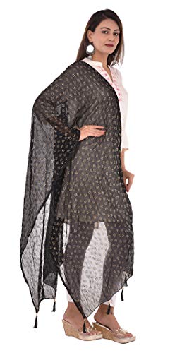 Image of YOUTHQUAKE Soft Chiffon Dupatta with Golden Foil Print & Tassels for Women & Girls