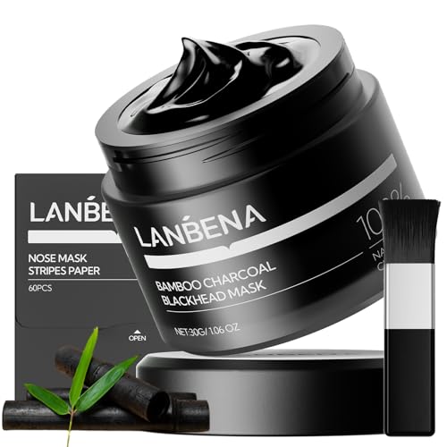 LANBENA Upgraded 2.0 Bamboo Charcoal Blackhead Remover Mask - 60 Nose Strips, Peel off & Purify Pores, Deep Cleanse for All Skin Types