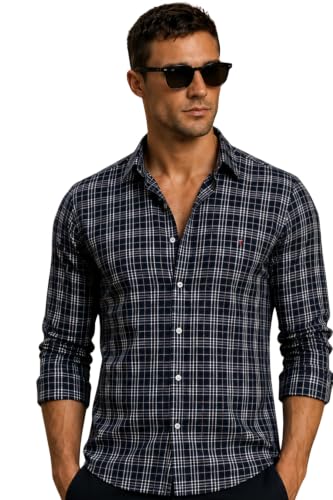 Image of Louis Philippe Men's Slim Fit Premium Cotton Easy Care, Soft Handfeel Full Sleeve Checks Casual Shirt