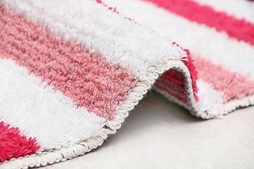 Image of THE HOME TALK Cotton Bathmats | Water Absorbent Runners | Regular Striped Rugs | Floor Mats for Kitchen, Bathroom & Sink | Ultra Soft Mats | Non-Slip Store (Dark Pink, 40x60 CM)