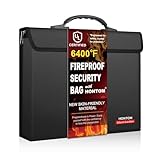Hontom Fireproof Document Bag with 2 Pockets, 6400℉ Upgraded Material Fireproof Money Bag with Lid, Travel Home Fire Safe Storage Cash Pouch for Important Documents