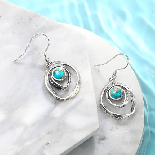 Turquoise Earrings for Women 925 Sterling Silver Pearl/Black Onyx/Opal Dangle Earrings Vintage Spiral/Wire Wrapped/Beads & Rope Ear Hook Earrings3