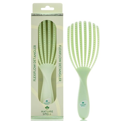 Nature Spell FlexiFlow Detangling Hair Brush, Flexible Strands for Gentle Brushing, Eliminates Knots & Reduces Breakage, Suitable for All Hair Types, Green
