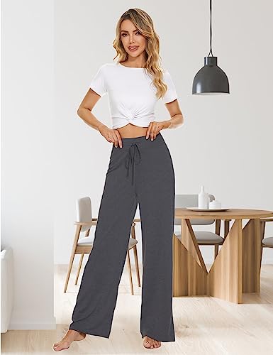 Image of LOCUBE Women's Pajama Pants, Soft Comfy High-Waist Wide-Leg Lounge Pants with Drawstring and Pockets