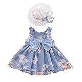 Dresses for Baby Girls, Newborn Infant Toddler Spring Summer Casual Princess Birthday Party Bohemia Floral Sleeveless A-Line Beachwear with Cute Sun Hat Clothes Set Blue & Floral 6-12 Months
