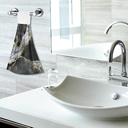 Oarencol Marble Kitchen Hand Towel Black White Gold Stone Art Absorbent Hanging Tie Towels With Loop For Bathroom 2 Pcs #TOP5
