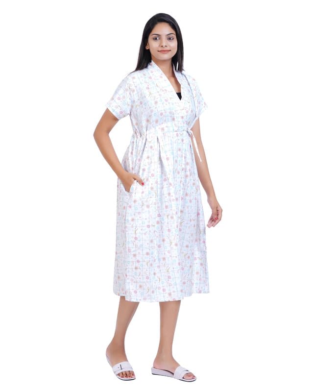 Image of MENMAII Women's [L-4XL] Full Open /Front Buttoned [a Kind of Adaptive Clothing] Multipurpose Nighty for Maternity /Pregnancy /Elderly /Patient /Feeding /Hospital Purpose Nighty Calf Length
