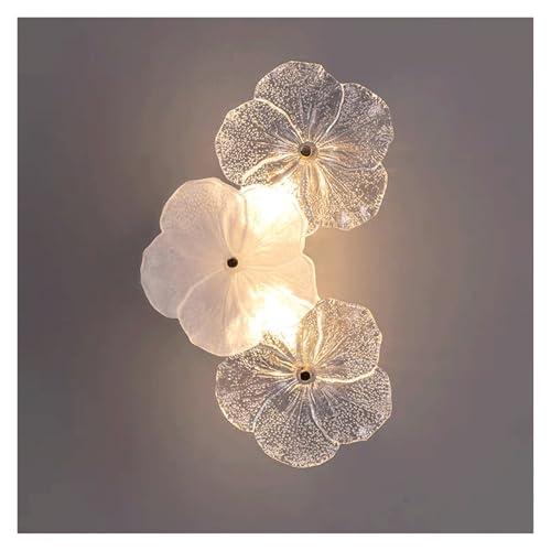 Applique da Parete Creativa con Paralume in Vetro a Forma di Fiore, Lampada da Parete di Lusso for Camera da Letto, Soggiorno, corridoio, luci da Parete(19x33cm)