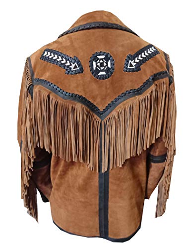 Classyak Men's Western Fringes & Beads Leather Jacket4