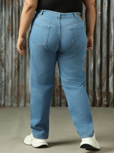 Image of High Star Women Washed Cotton Mom Fit High- Rise Jeans 49