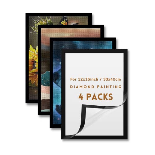 Hibah 4Pack Diamond Painting Frames, Diamond Painting Art Canvas Frames 12" X 16", 30X40Cm Self Adhesive Diamond Magnetic Art Frame, Frames For Wall Window Door Black (4Pc 30X40Cm) #TOP4