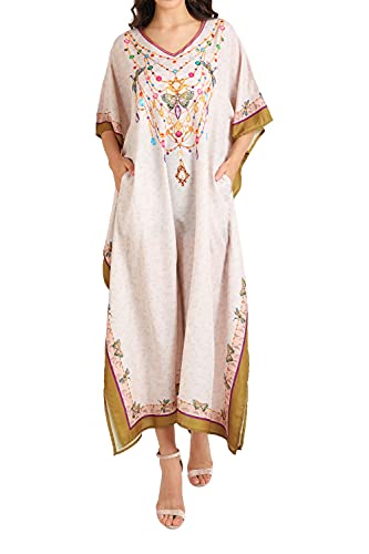 Image of Miss Lavish London Kaftan Dresses for Women Plus Size Long Batwing Sleeve Caftans, V Neck Moo Moo Printed Beach Cover Up Maxi Beach Dress, Bathing Suit Cover-Up Loungewear