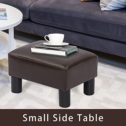 Adeco Faux Leather Seat Footstool/Footrest Small, 15X11X9 Ottoman Bench Foot Rest, Coffee Brown #TOP3
