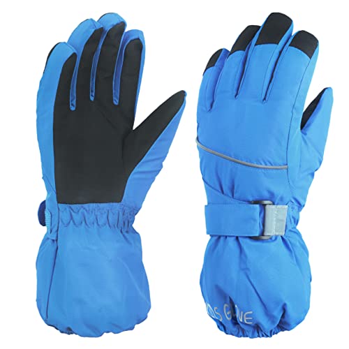 Azarxis Gants de Ski Enfants Gants Hiver Chaud Antidérapant Gants Neige Moufles Snowboard Coupe-Vent Respirant pour Fille Garçon Patinage (L (11-14 Ans), Bleu Clair)